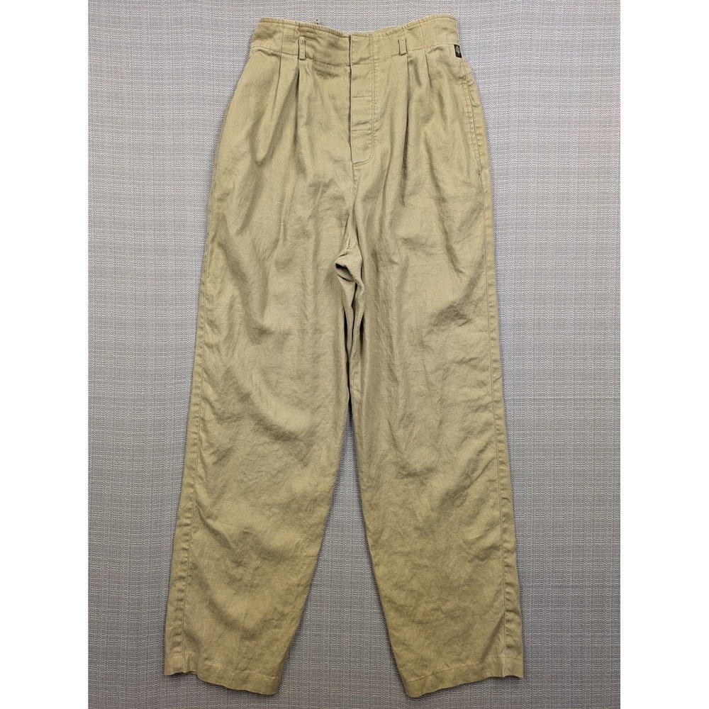 Dana B. And Karen Linen Pants Womens 10 Beige Pleated Straight Leg Khakis